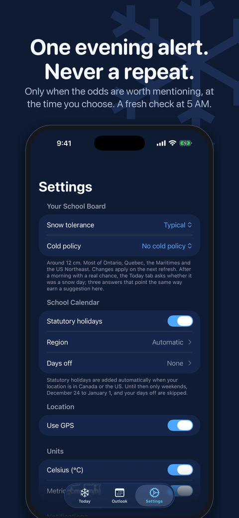 One evening alert, never a repeat: the notification settings